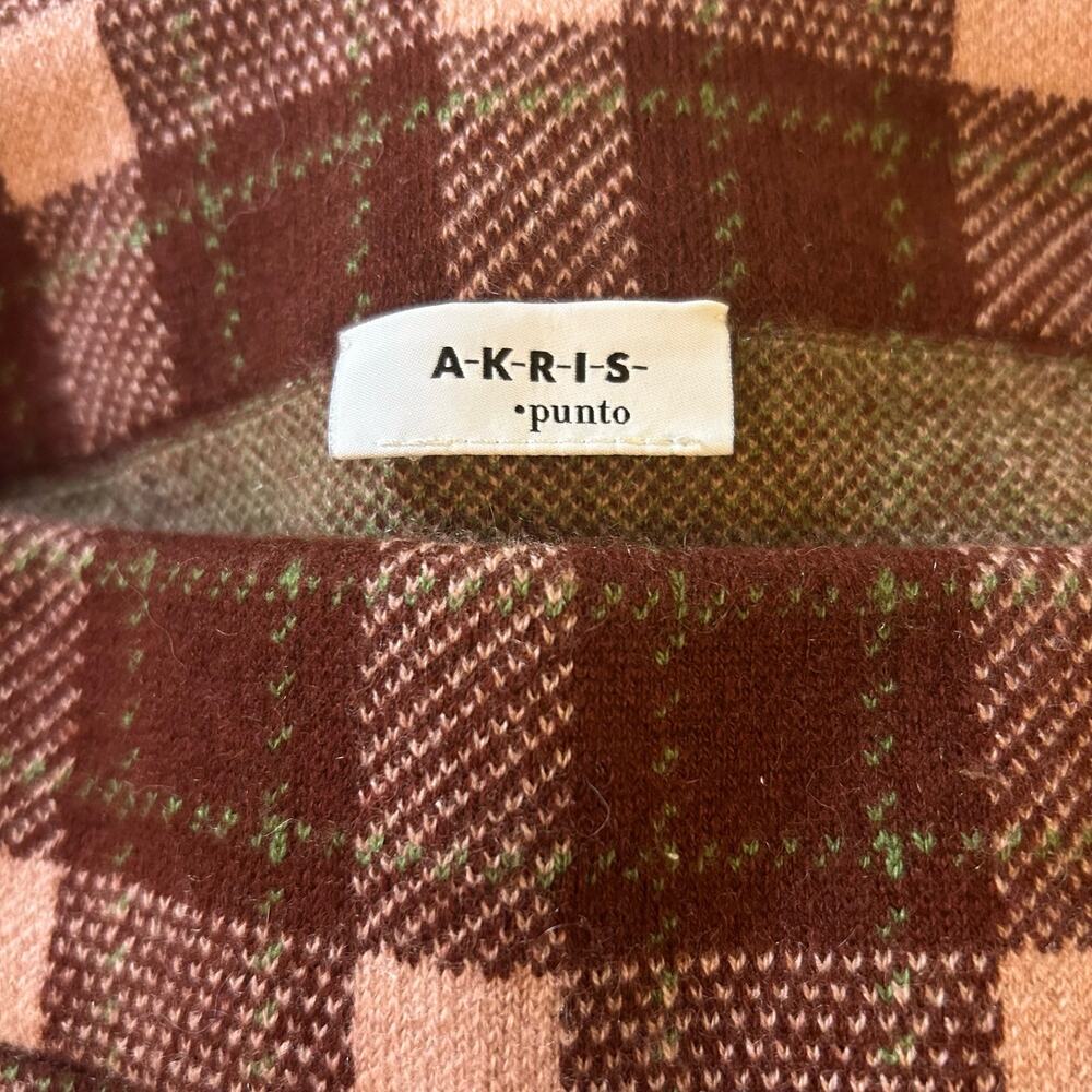 Akris Punto Womens Purple Pink Plaid Pencil Stretch Skirt Size 2 Wool Cashmere - Picture 2 of 7